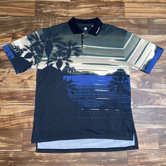 Vintage Tabasco AOP Golf Club Polo Collared Shirt Men’s Size XL Blue Green 90s - Picture 1 of 8